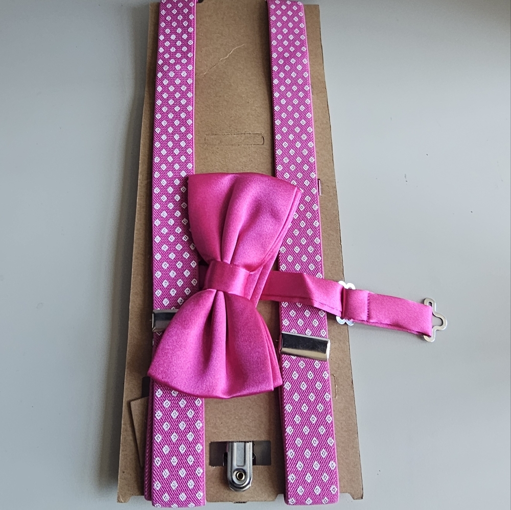 Pink Adjustable Suspenders – Women/Teens Girls  Teen Fit & Bow Tie Set